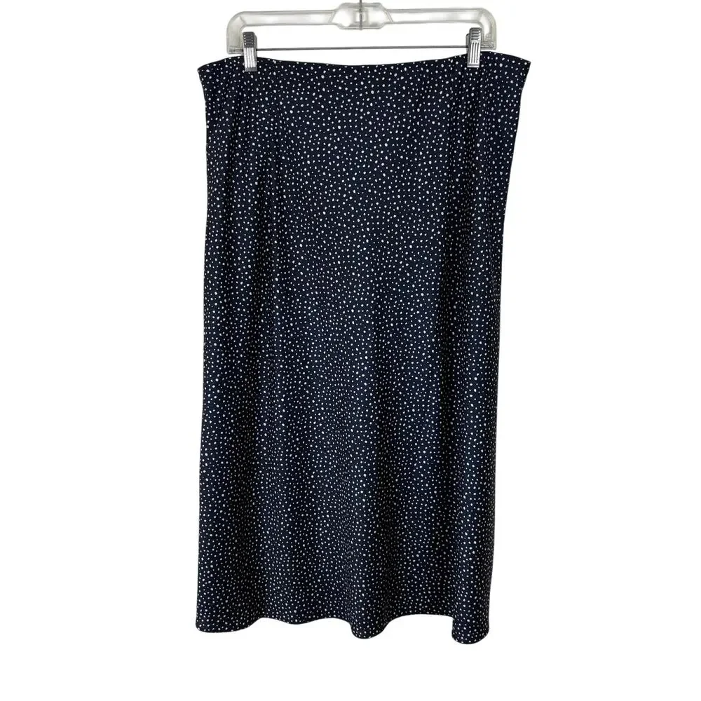 J. Crew Navy White Dot Satin Midi Skirt XL style BI731 pull on